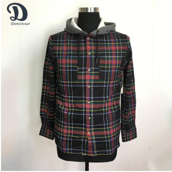 Hot sale fashion new design pullover shirt long sleeve flannel shirt with hood cap